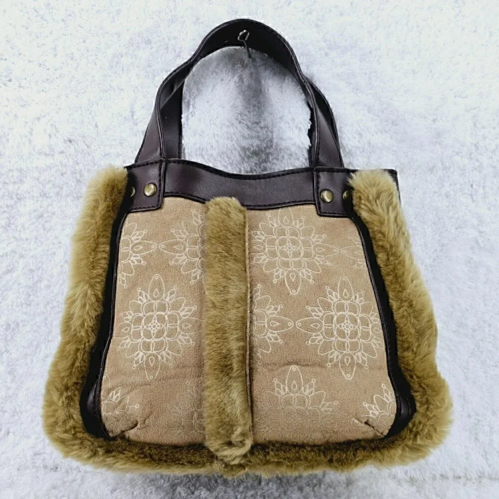 Bath and Body Works Fur and Faux Leather Top Handle Satchel